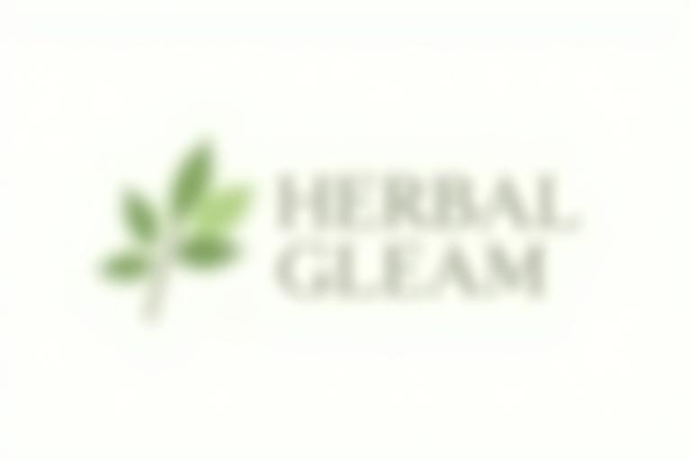 Typography of 'Herbal Gleam' with subtle natural elements, perhaps a leaf or water droplet.
